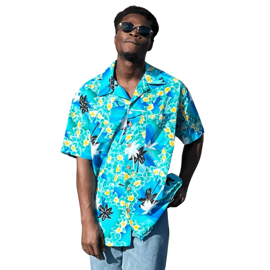 hawaiian shirt dress up Navy Hawaiian Shirt with Pineapple and Hibiscus Print 2XL