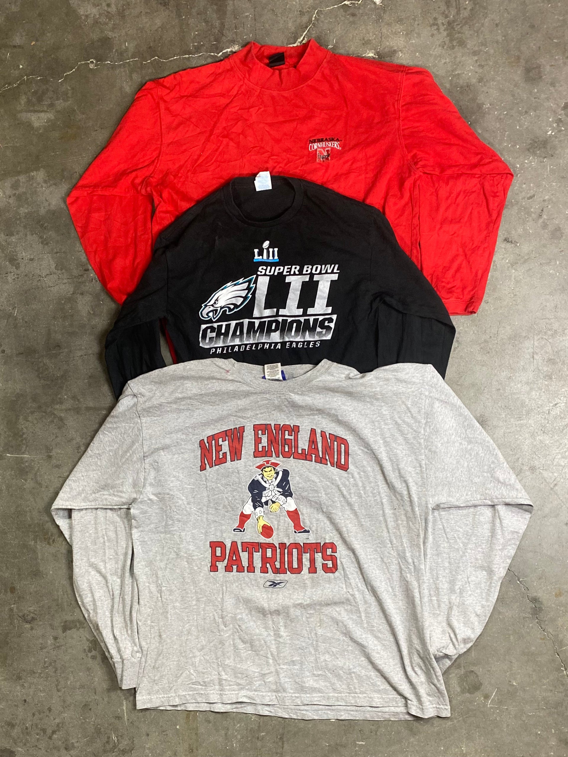 Sale Page Wholesale Nfl, MLB, Nba, NHL & College Long-Sleeve T-shirts 25 Tees (Mix Size)